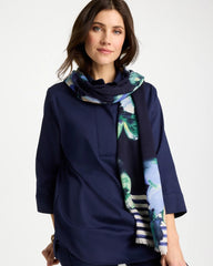 Chico's Outlet Passport Blue Printed Oblong Scarf