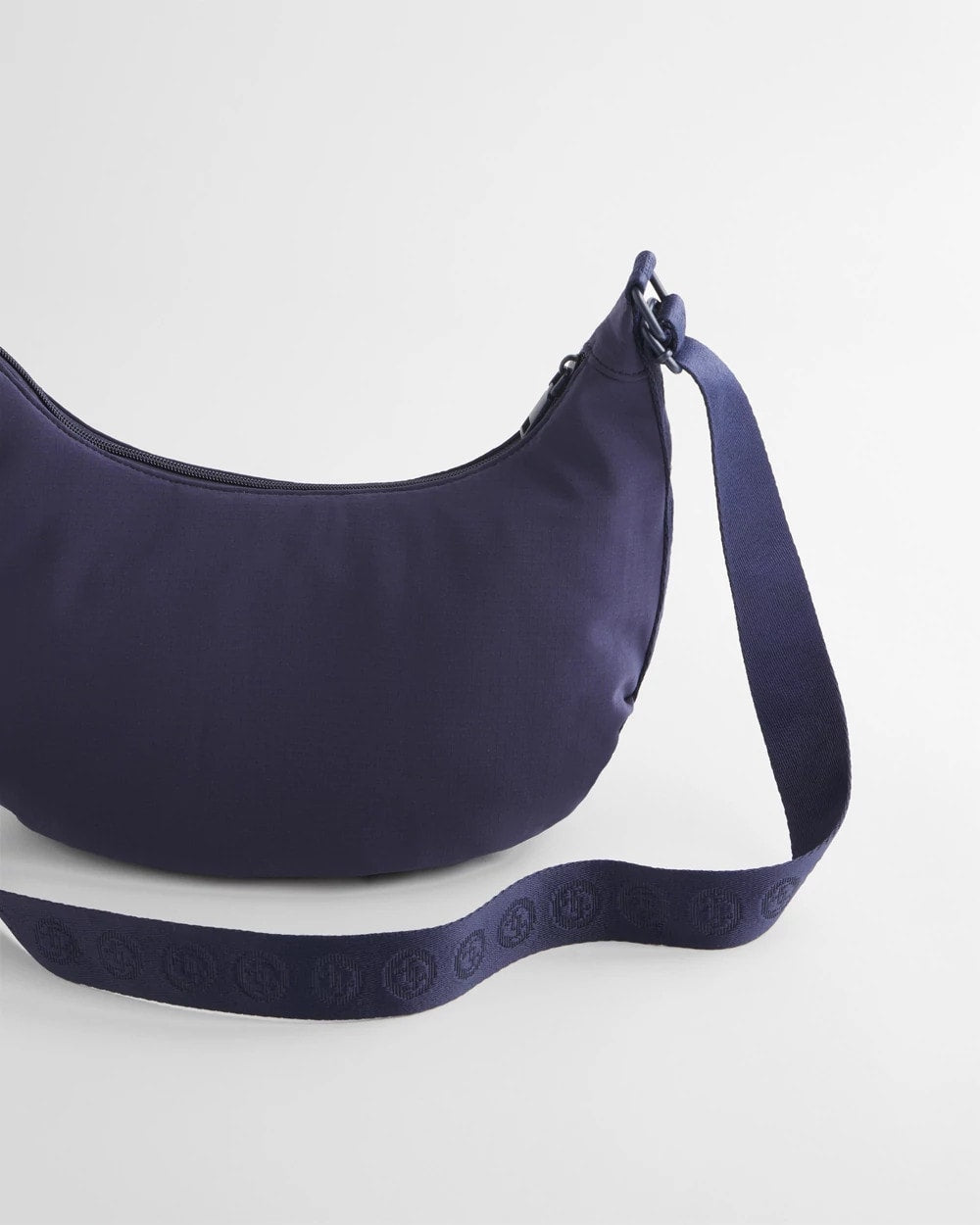 Chico's Discount Passport Blue Ripstop Crescent Crossbody Sling Bag