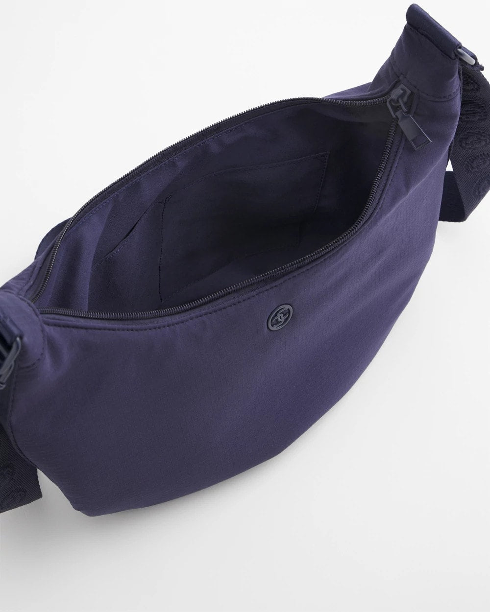 Chico's Discount Passport Blue Ripstop Crescent Crossbody Sling Bag