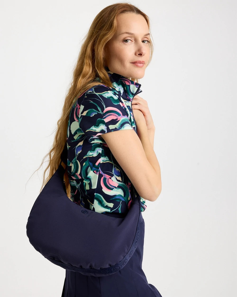 Chico's Discount Passport Blue Ripstop Crescent Crossbody Sling Bag