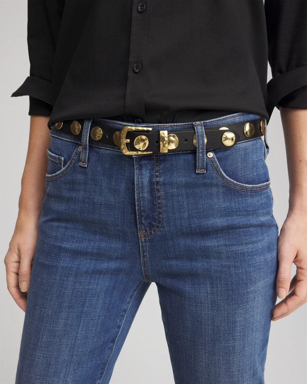 Chico's Sale Black Studded Faux Leather Trouser Belt