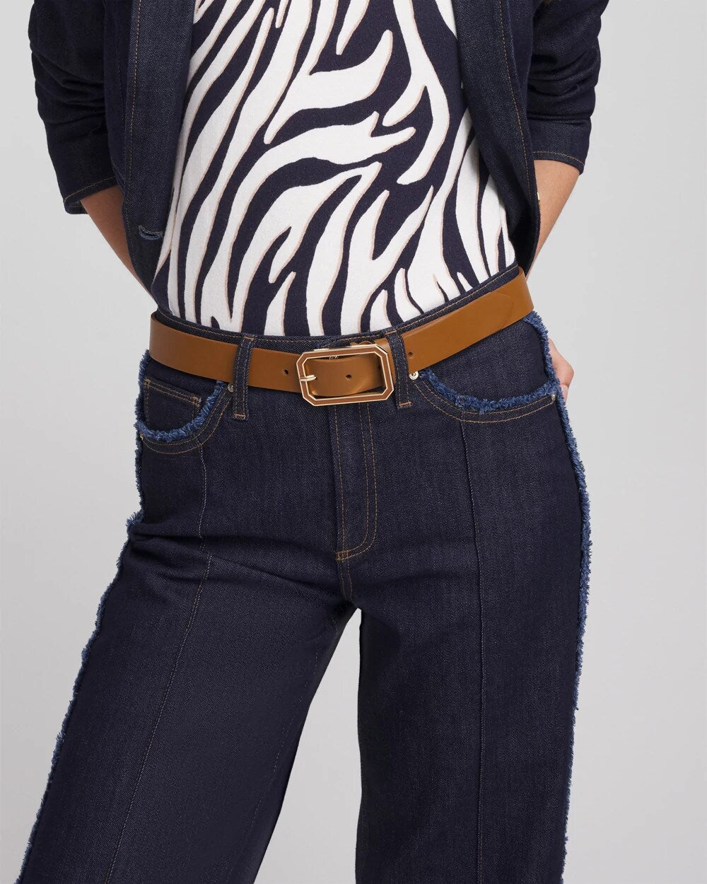 Chico's On Sale Brown Cognac Enamel Buckle Trouser Belt