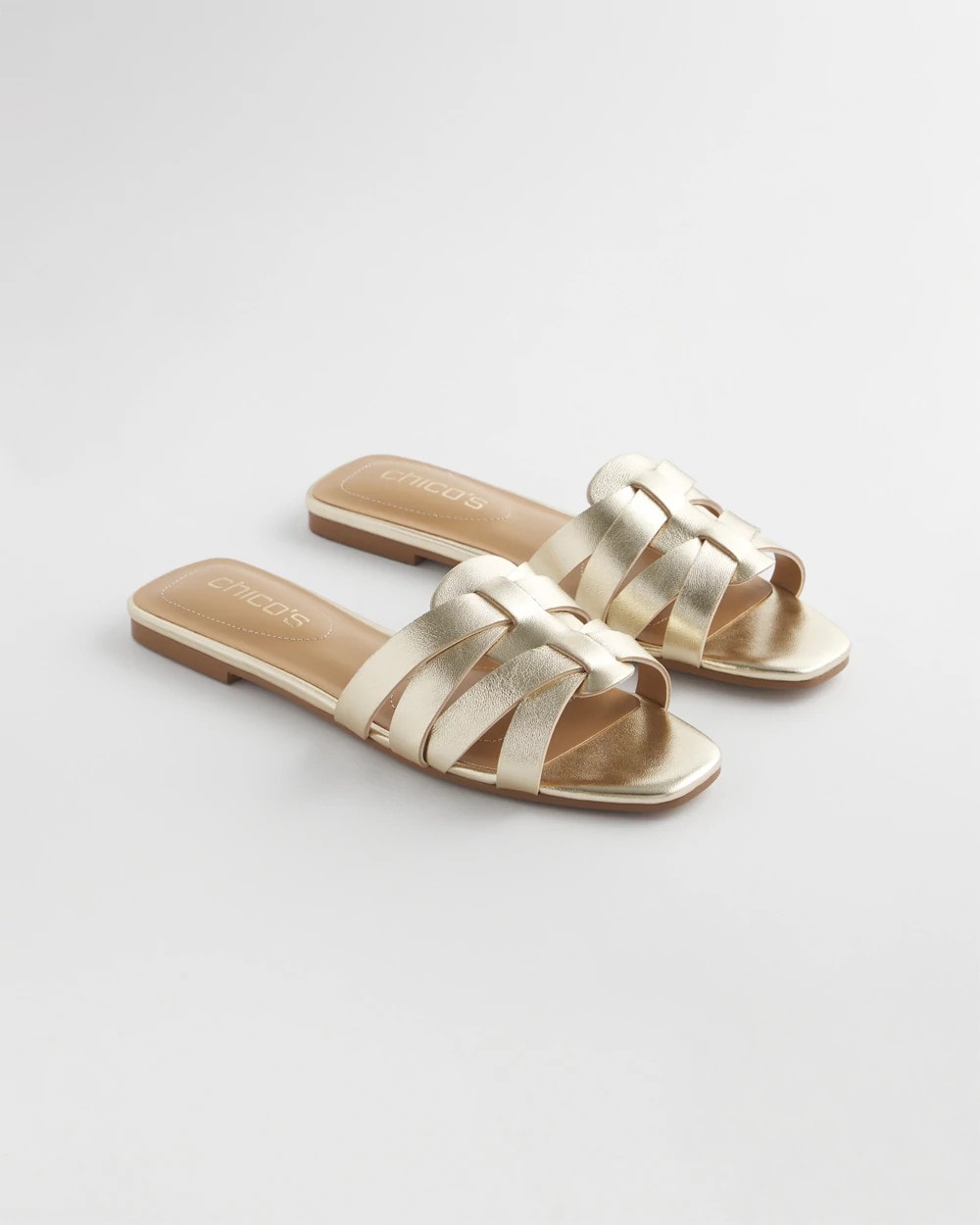Chico's For Sale Gold Leather Cassidy Cross-Strap Slide Shoes
