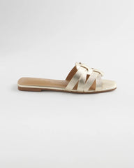 Chico's For Sale Gold Leather Cassidy Cross-Strap Slide Shoes