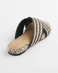 Chico's For Sale Black Raffia Striped Raffia Cross-Strap Slide Sandal