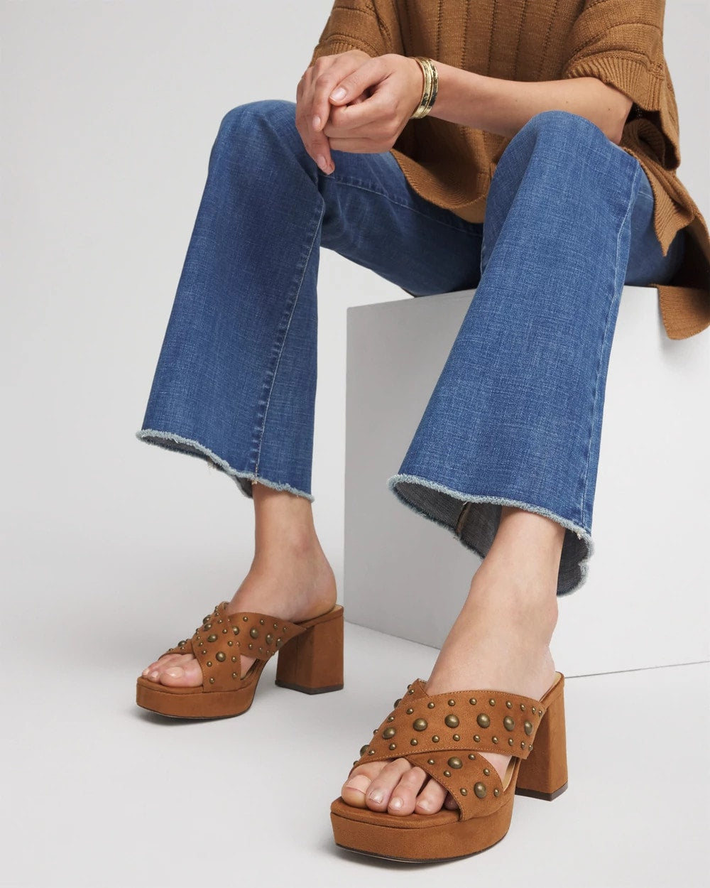 Chico's Online Cognac Vale Western Suede Block Heels