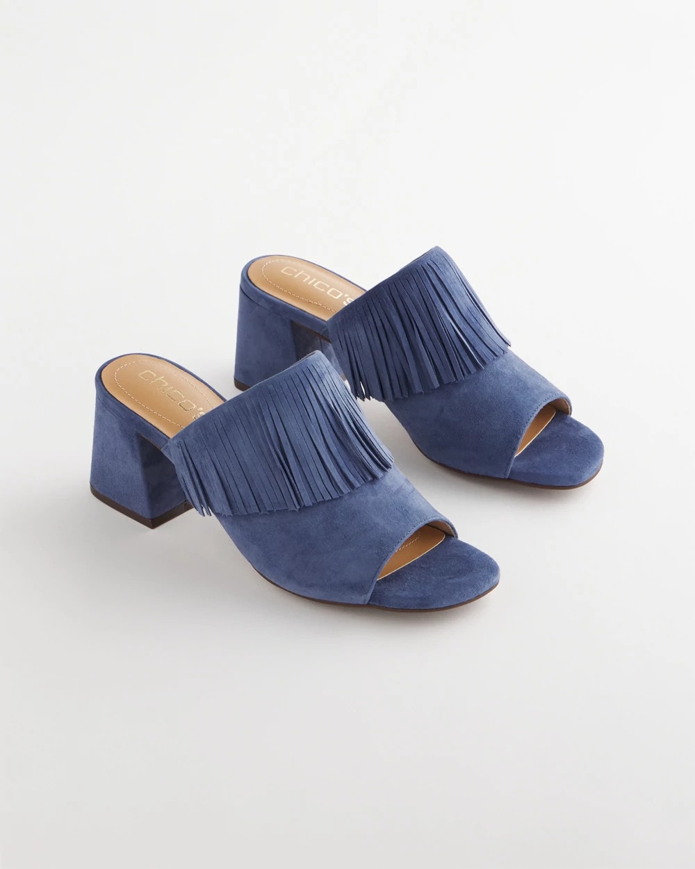 Chico's Discount Blue Lotus Blue Lotus Suede Fringe Block Heels