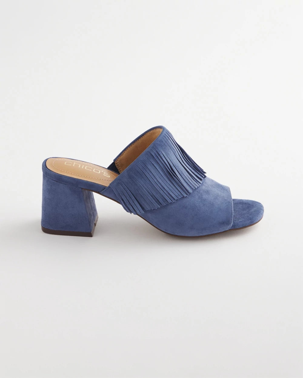 Chico's Discount Blue Lotus Blue Lotus Suede Fringe Block Heels