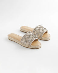 Chico's For Sale Silver Linen Knotted Espadrille Slides