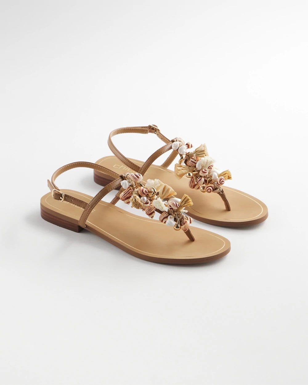 Chico's Discount Natural Beach Seashell T-Strap Sandals