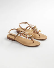 Chico's Discount Natural Beach Seashell T-Strap Sandals