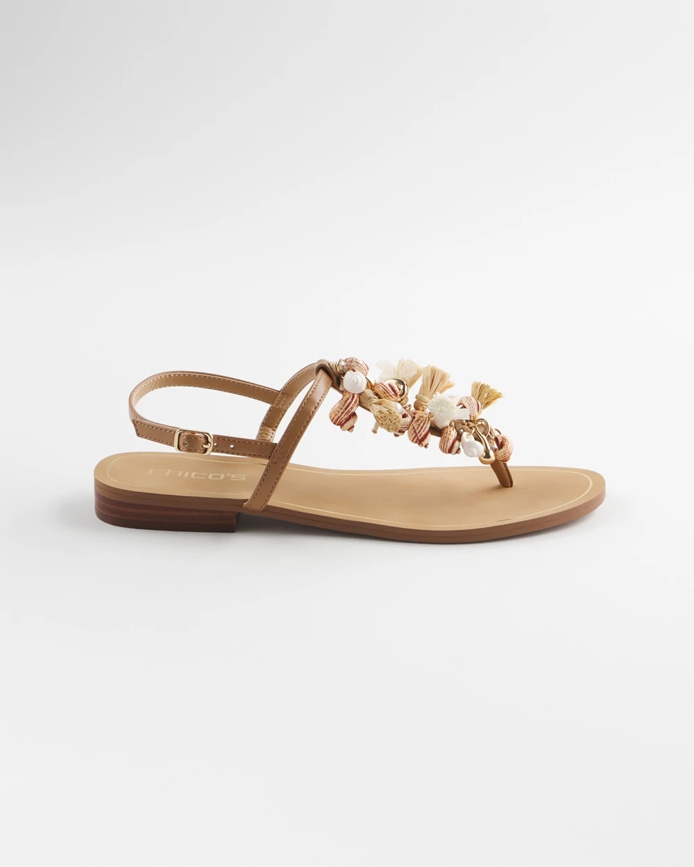 Chico's Discount Natural Beach Seashell T-Strap Sandals
