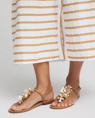 Chico's Discount Natural Beach Seashell T-Strap Sandals