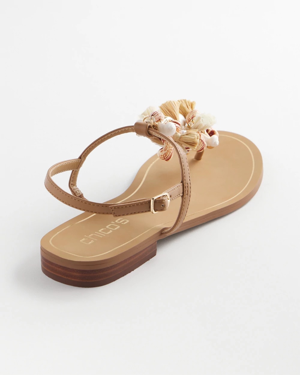 Chico's Discount Natural Beach Seashell T-Strap Sandals
