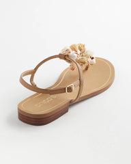 Chico's Discount Natural Beach Seashell T-Strap Sandals