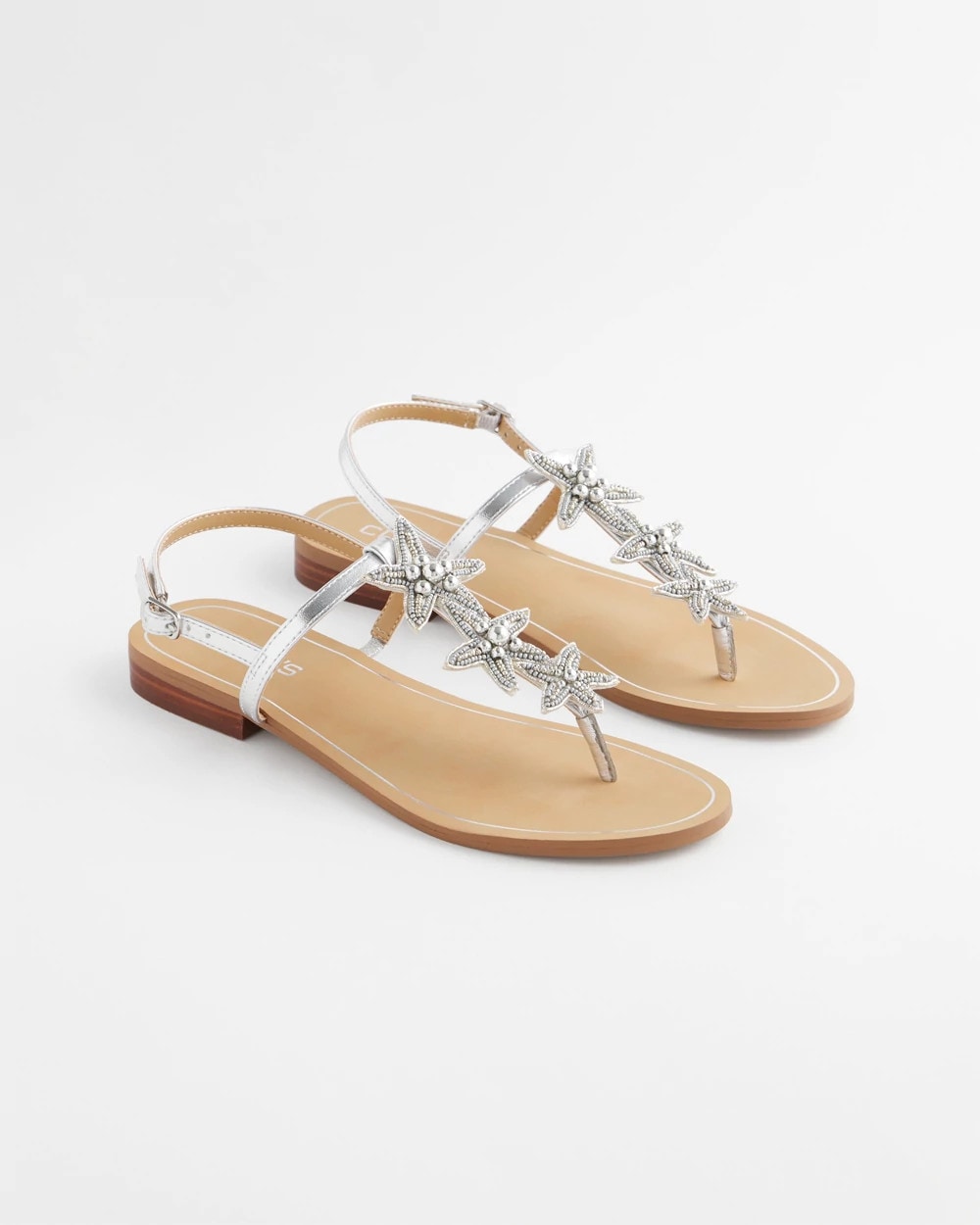 Chico's Outlet Silver Beach Starfish T-Strap Sandals