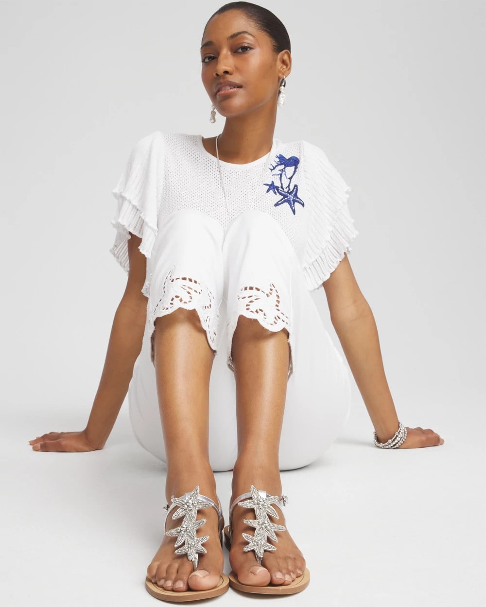 Chico's Outlet Silver Beach Starfish T-Strap Sandals