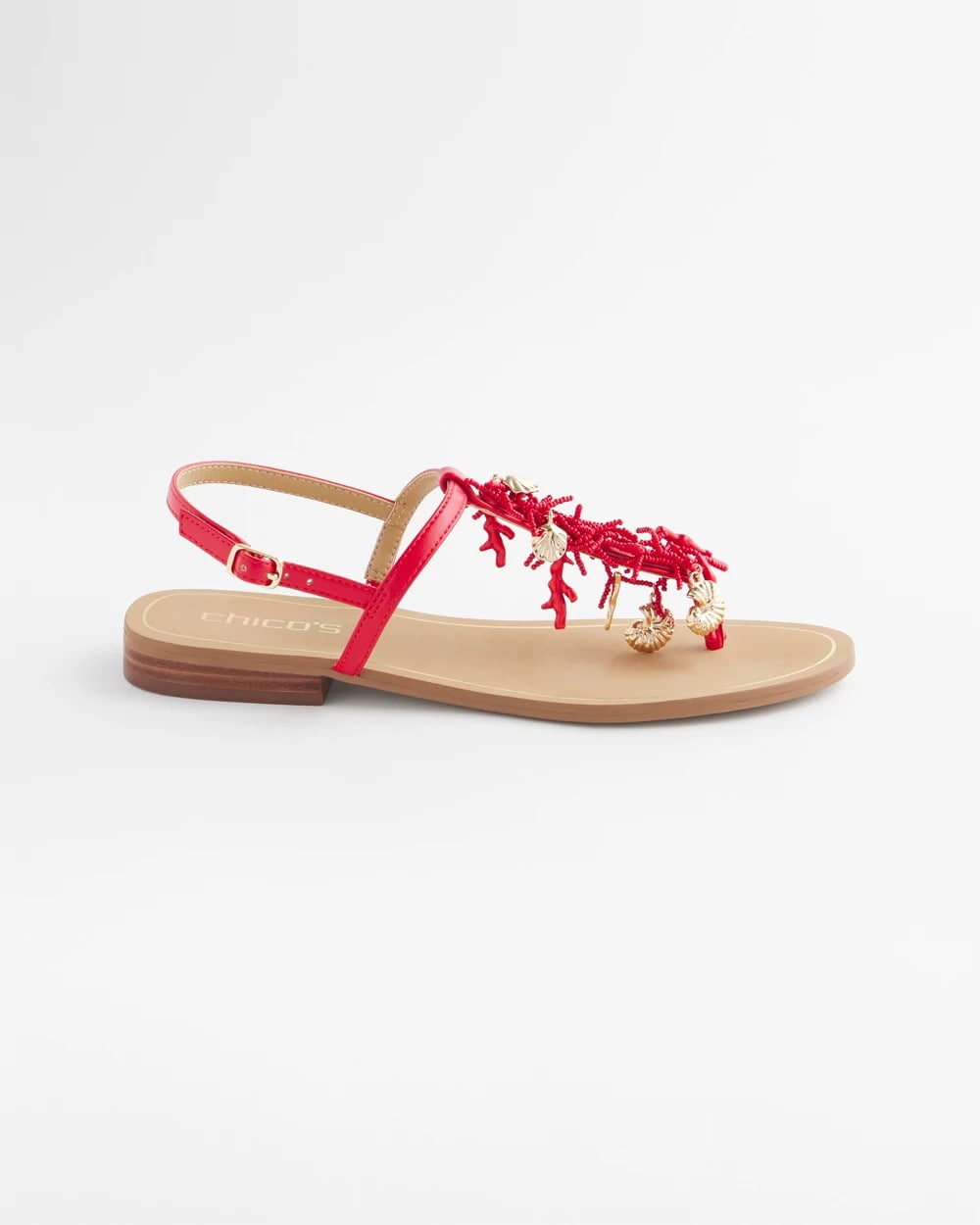 Chico's On Sale Red Coral Beach T-Strap Sandals