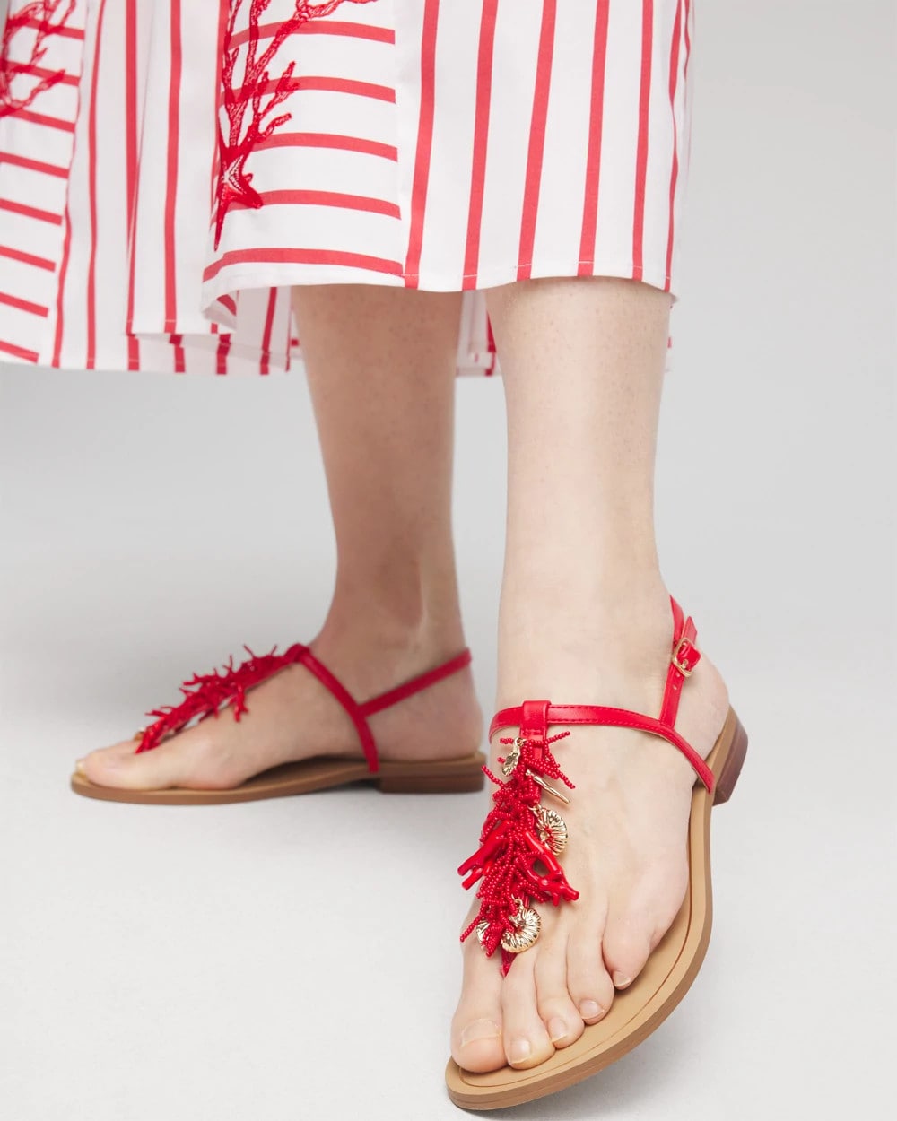 Chico's On Sale Red Coral Beach T-Strap Sandals
