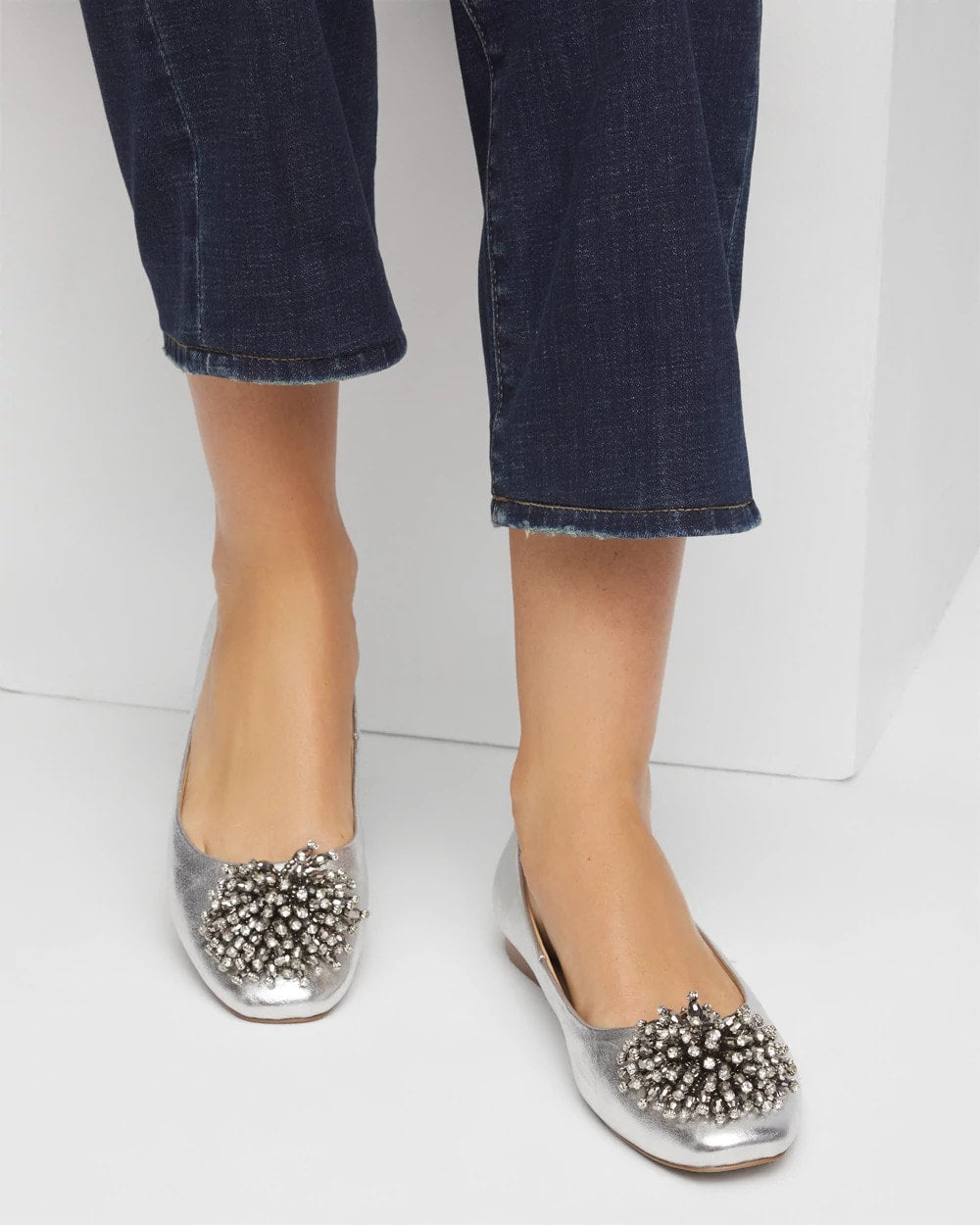 Chico's For Sale Metallic Omega Beaded Ballet Flats