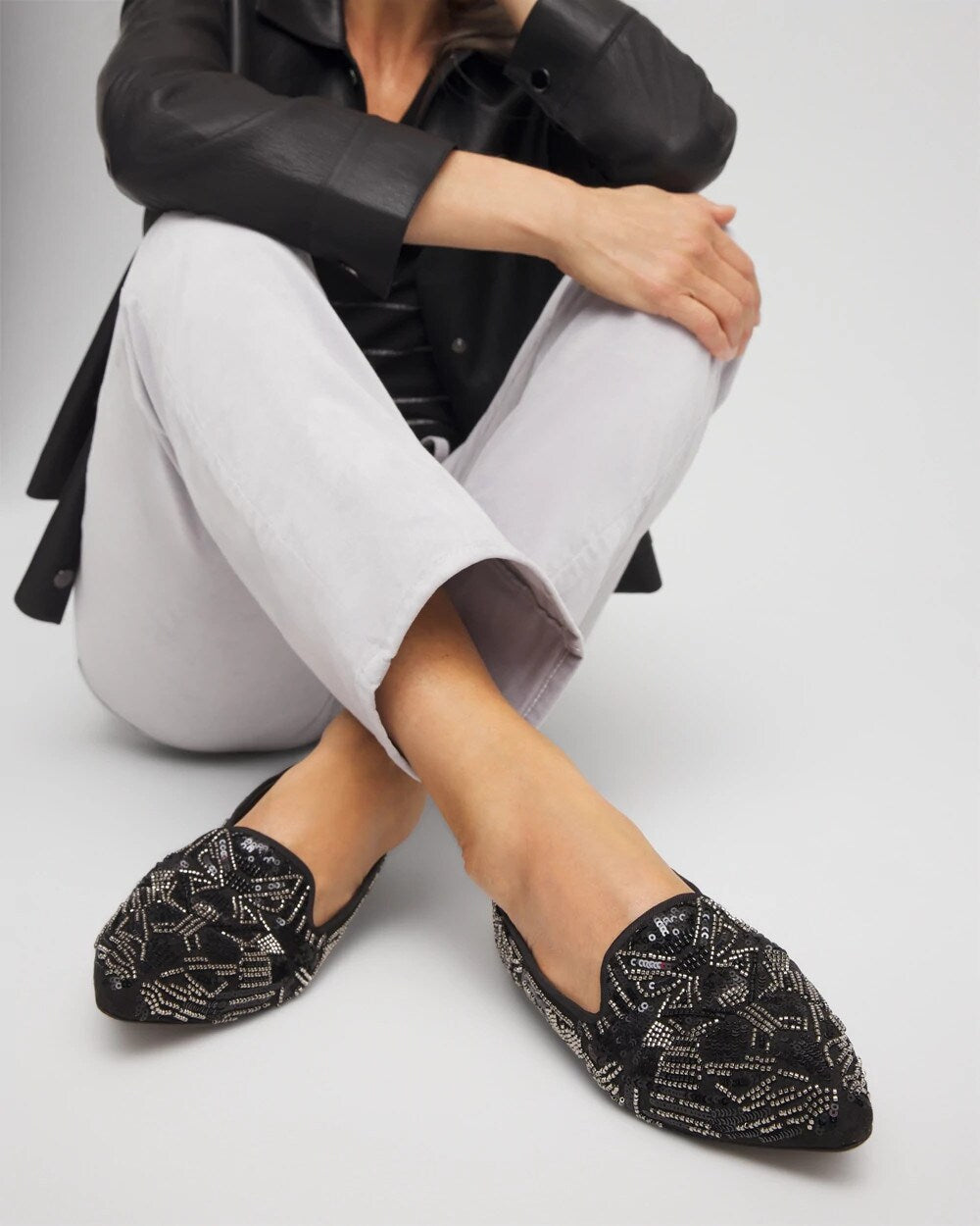 Chico's Online Black Gwyn Art Deco Beaded Flats