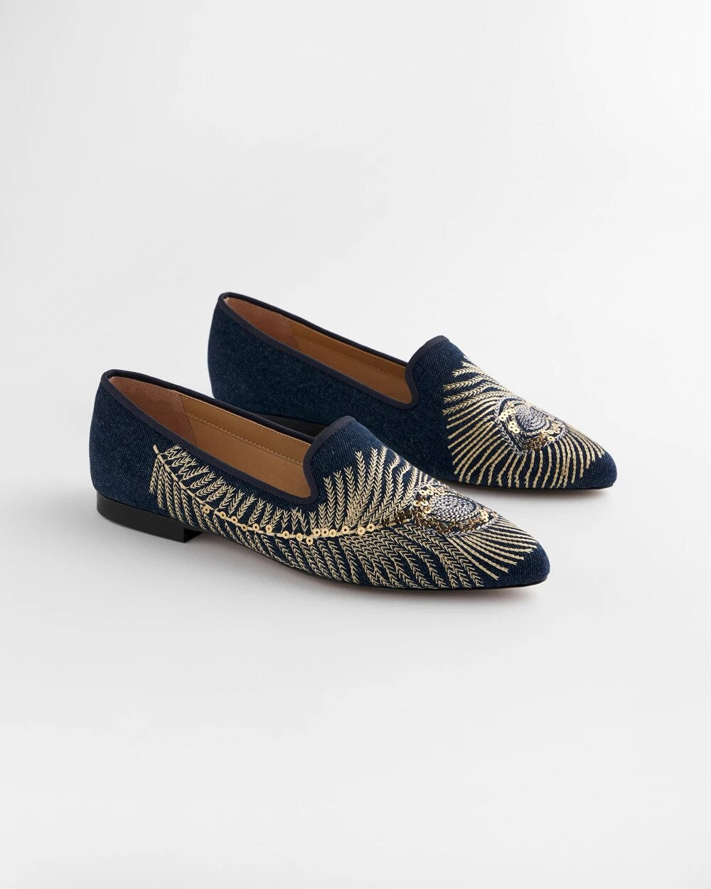 Chico's Discount Denim Peacock Embroidered Flats