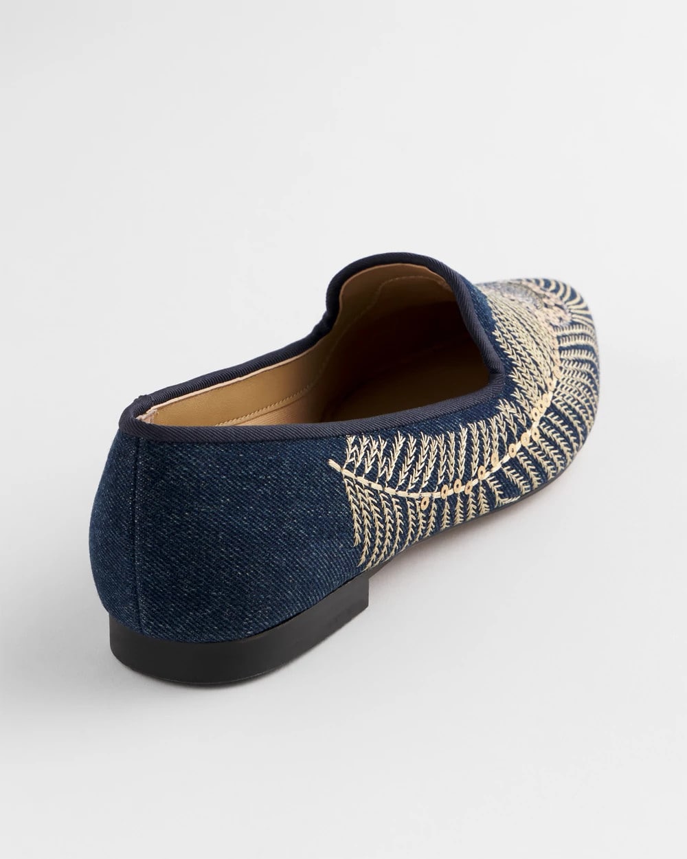 Chico's Discount Denim Peacock Embroidered Flats