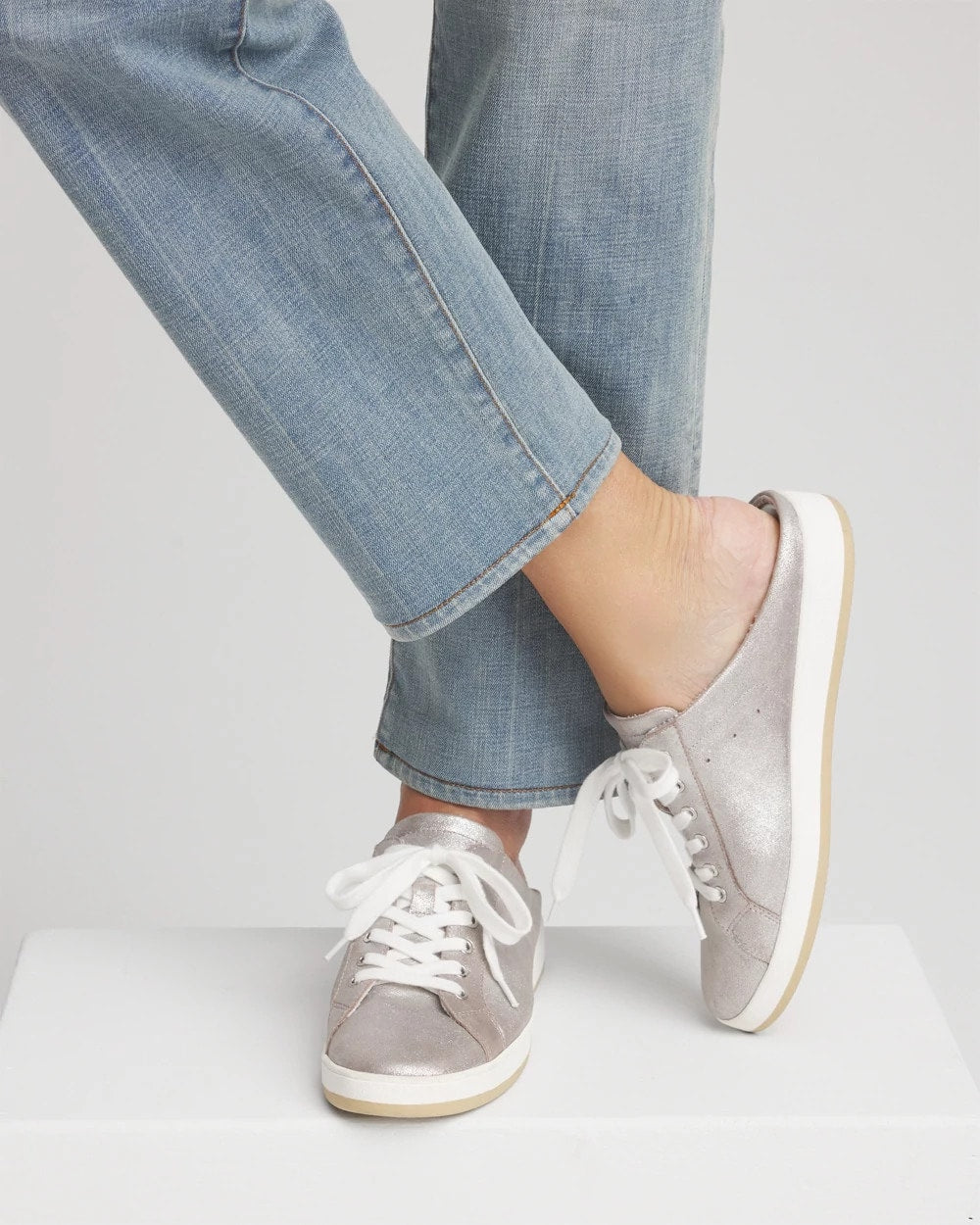 Chico's For Sale Metallic Silver Metallic Snap Slip-On Sneakers