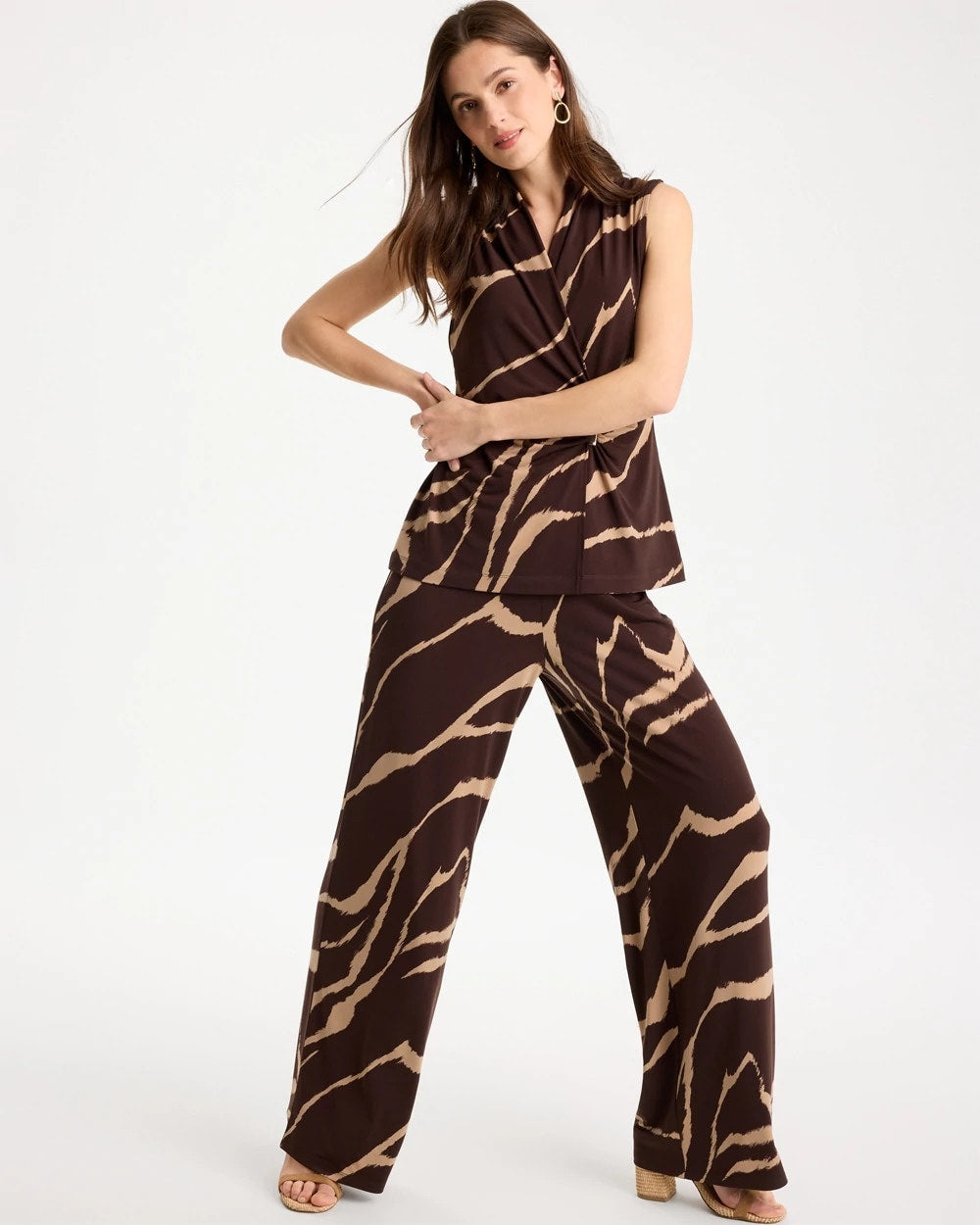 Chico's On Sale Cocoa Bean Travelers™ Zebra Knit Wide-Leg Pants