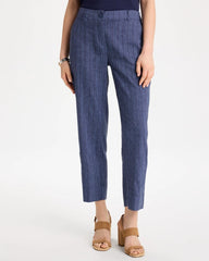 Chico's For Sale Navy Pinstripe Soft-Stretch Linen Crop Pant