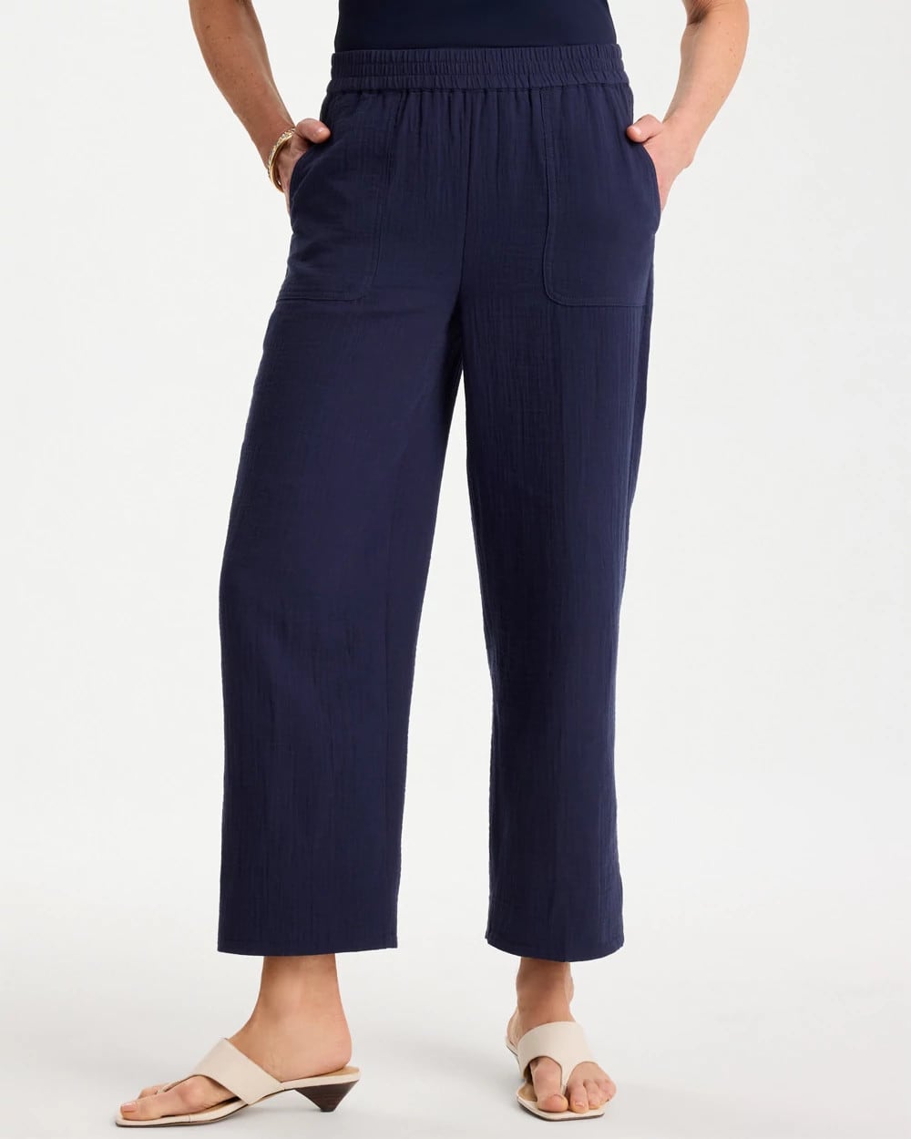 Chico's Online Passport Blue Cotton Gauze Tapered Crop Pant