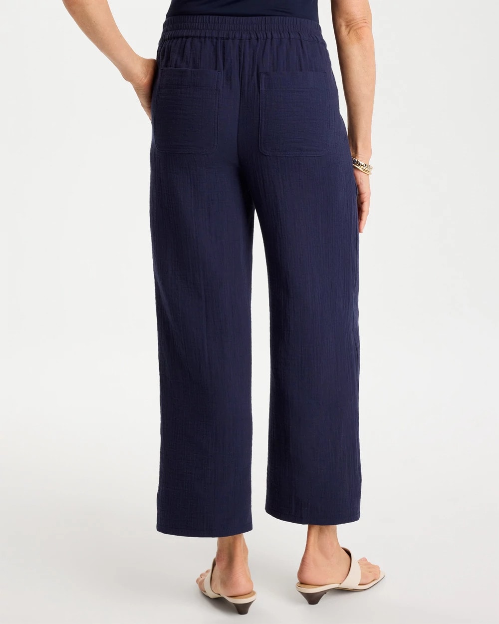 Chico's Online Passport Blue Cotton Gauze Tapered Crop Pant