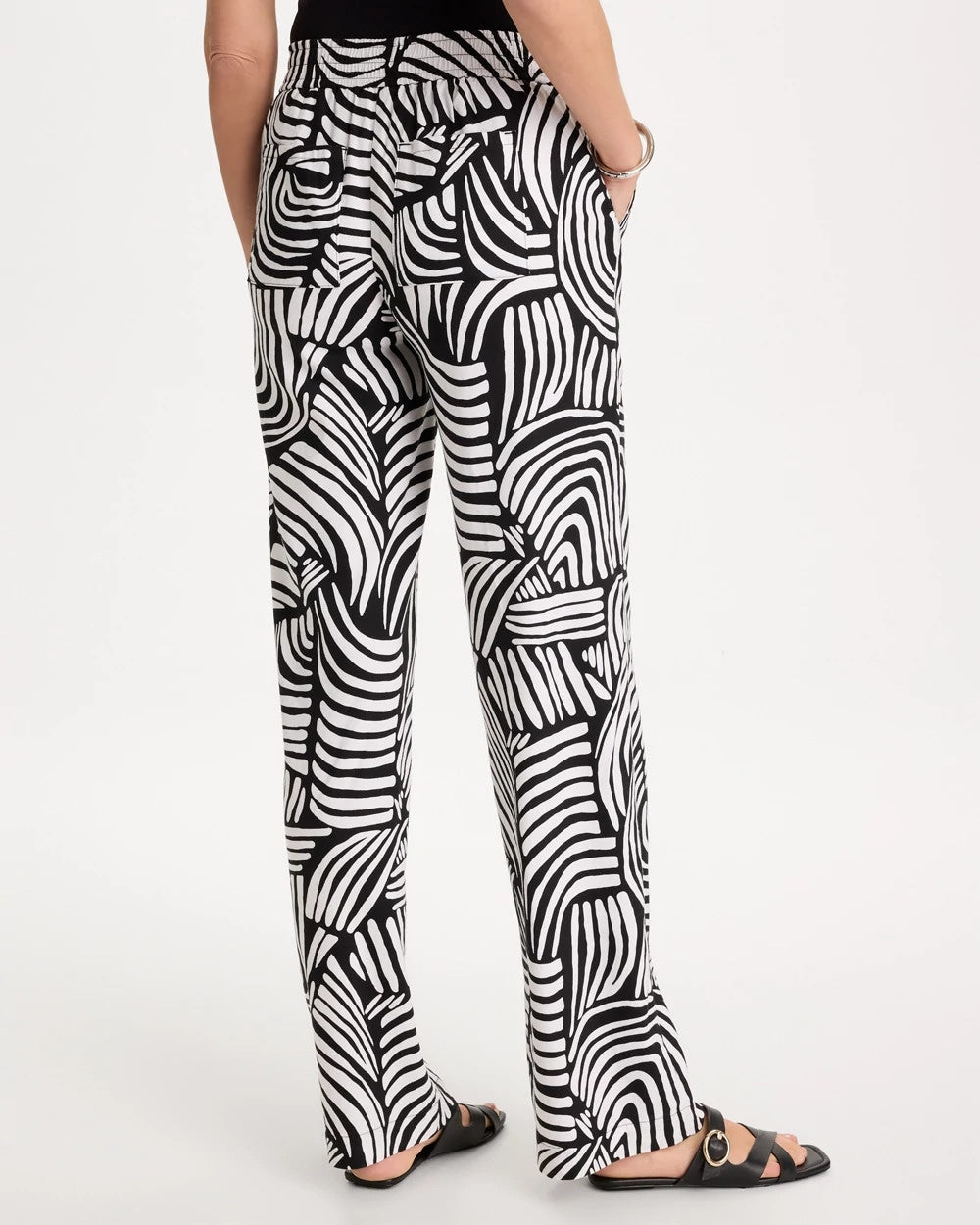 Chico's Discount Alabaster Geo Pull-On Wide-Leg Linen Pants