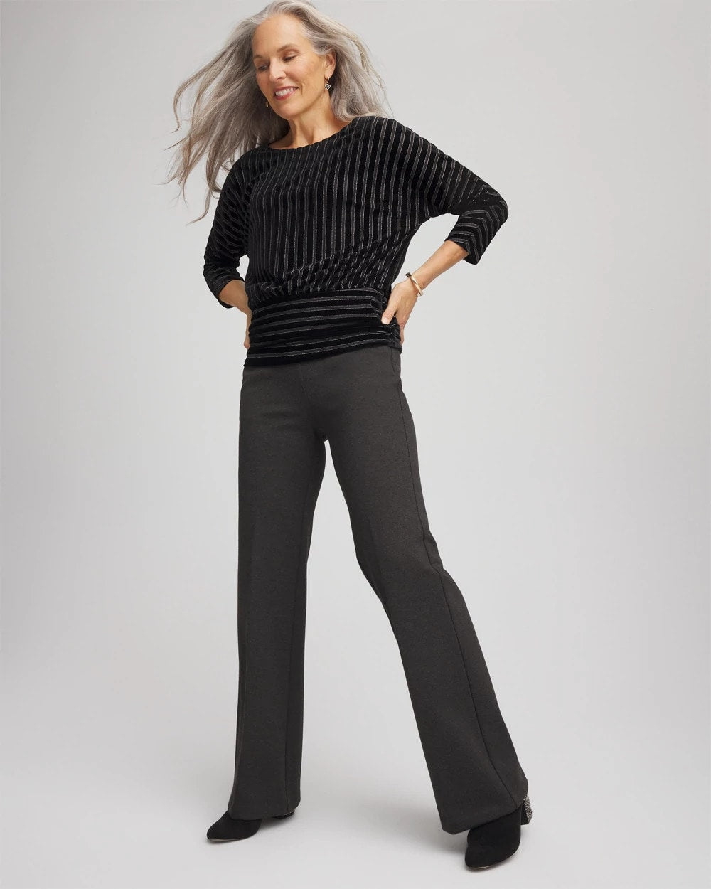 Chico's For Sale Graphite Heather Gray Petite Juliet Wide Full-Length Ponte Pants