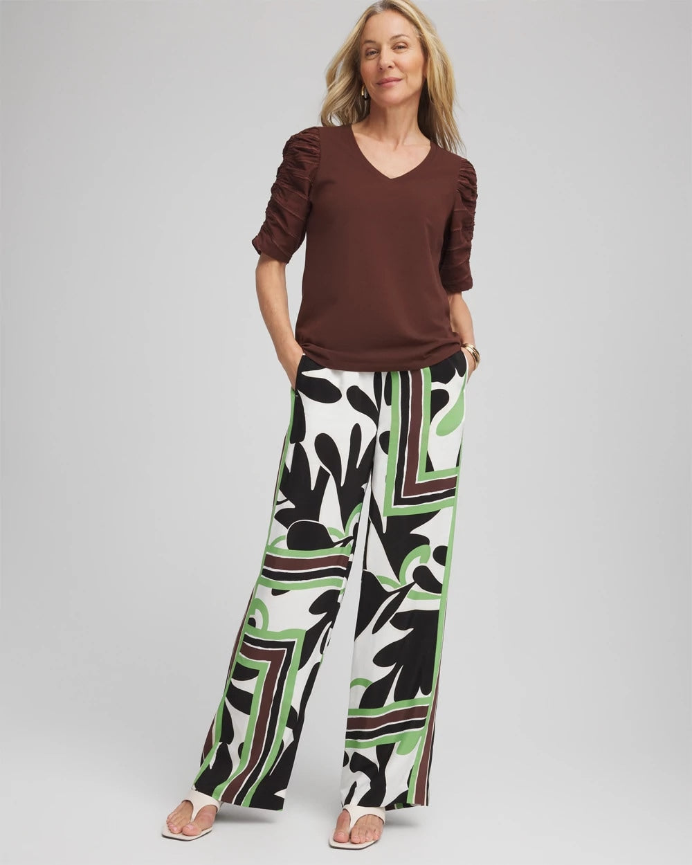 Chico's Discount Ecru Printed Silky Soft Pants
