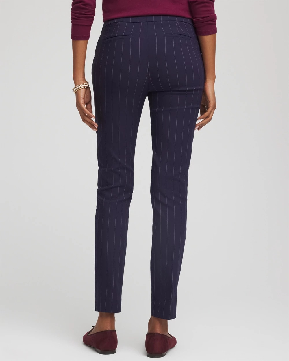 Chico's For Sale Passport Blue Pinstriped Brigitte™ Slim Pull-On Ankle Pants