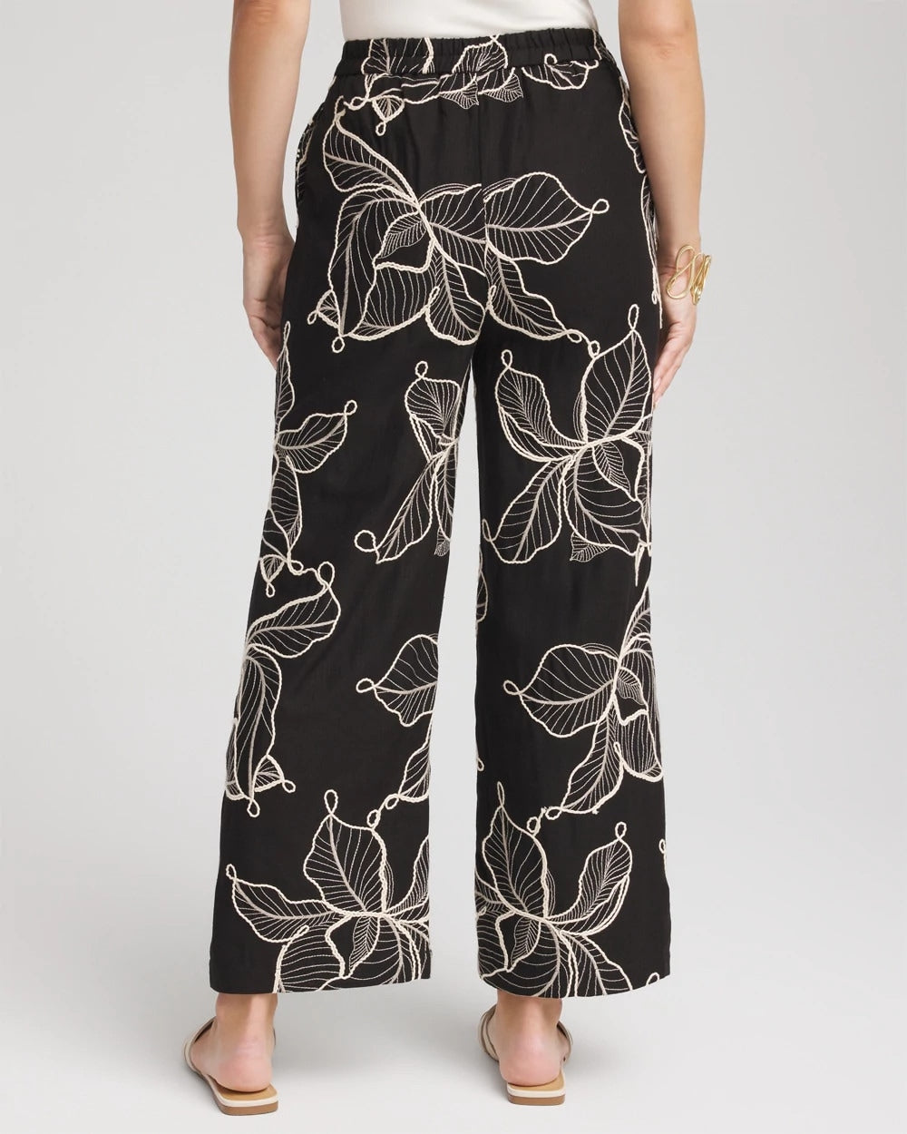 Chico's Online Black Embroidered Wide-Leg Cropped Pants