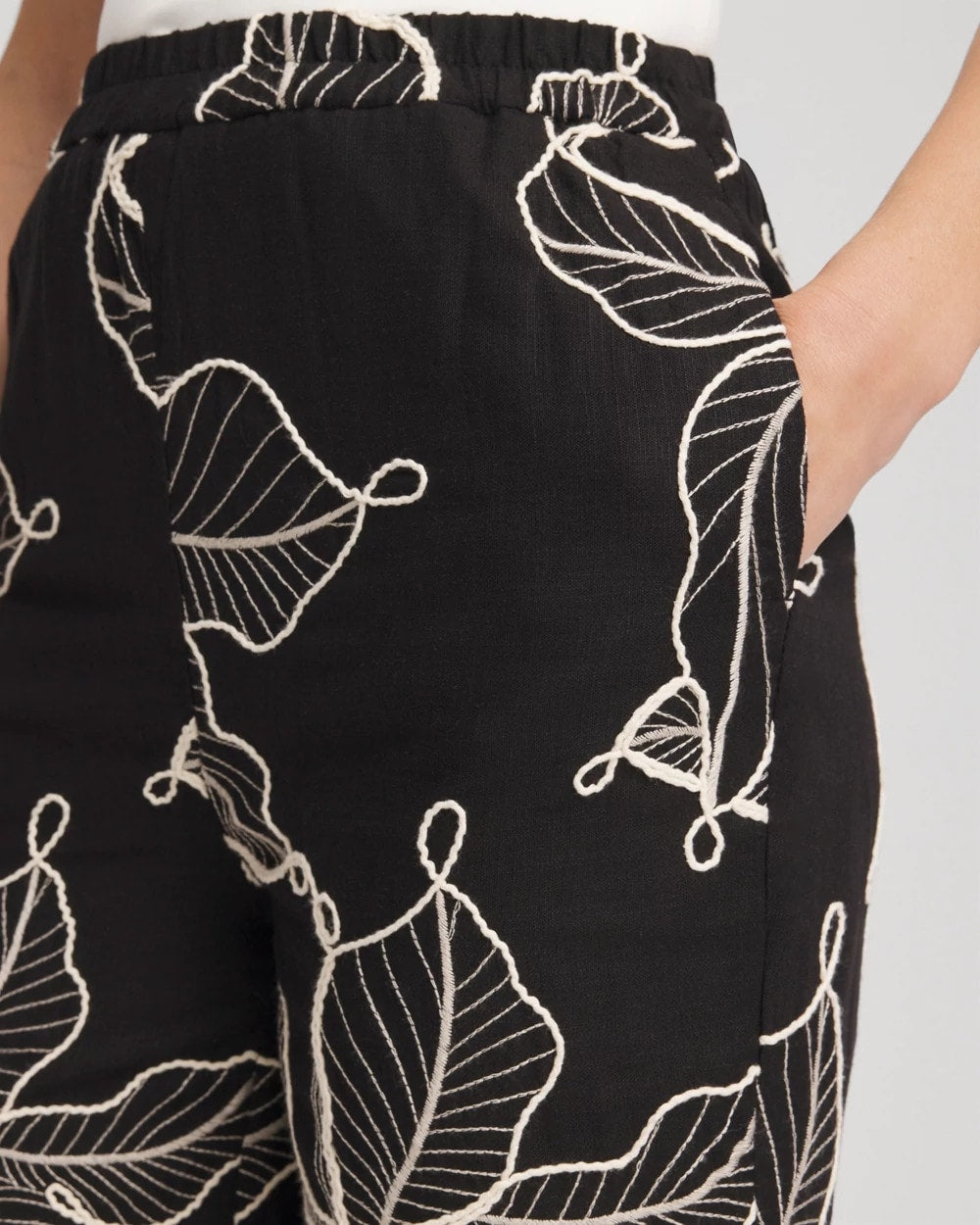 Chico's Online Black Embroidered Wide-Leg Cropped Pants