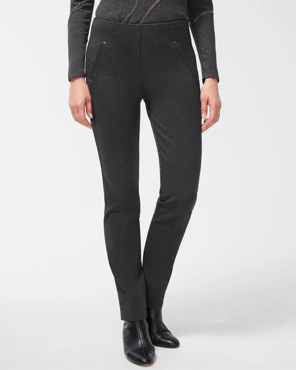 Chico's Sale Graphite Heather Gray Juliet Trim Detail Ponte Pants
