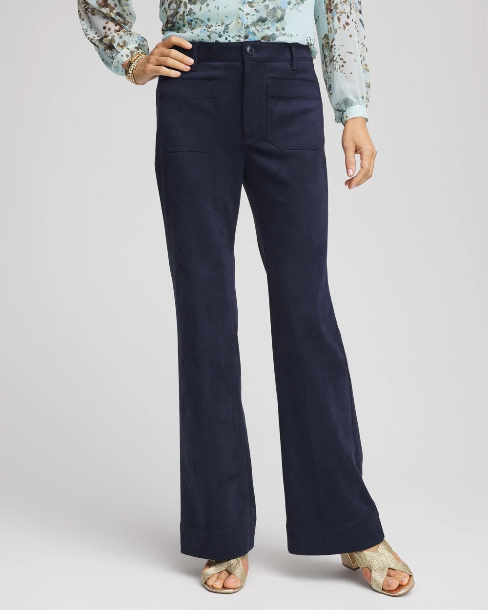 Chico's Discount Passport Blue Faux Suede Bootcut Ankle Pants
