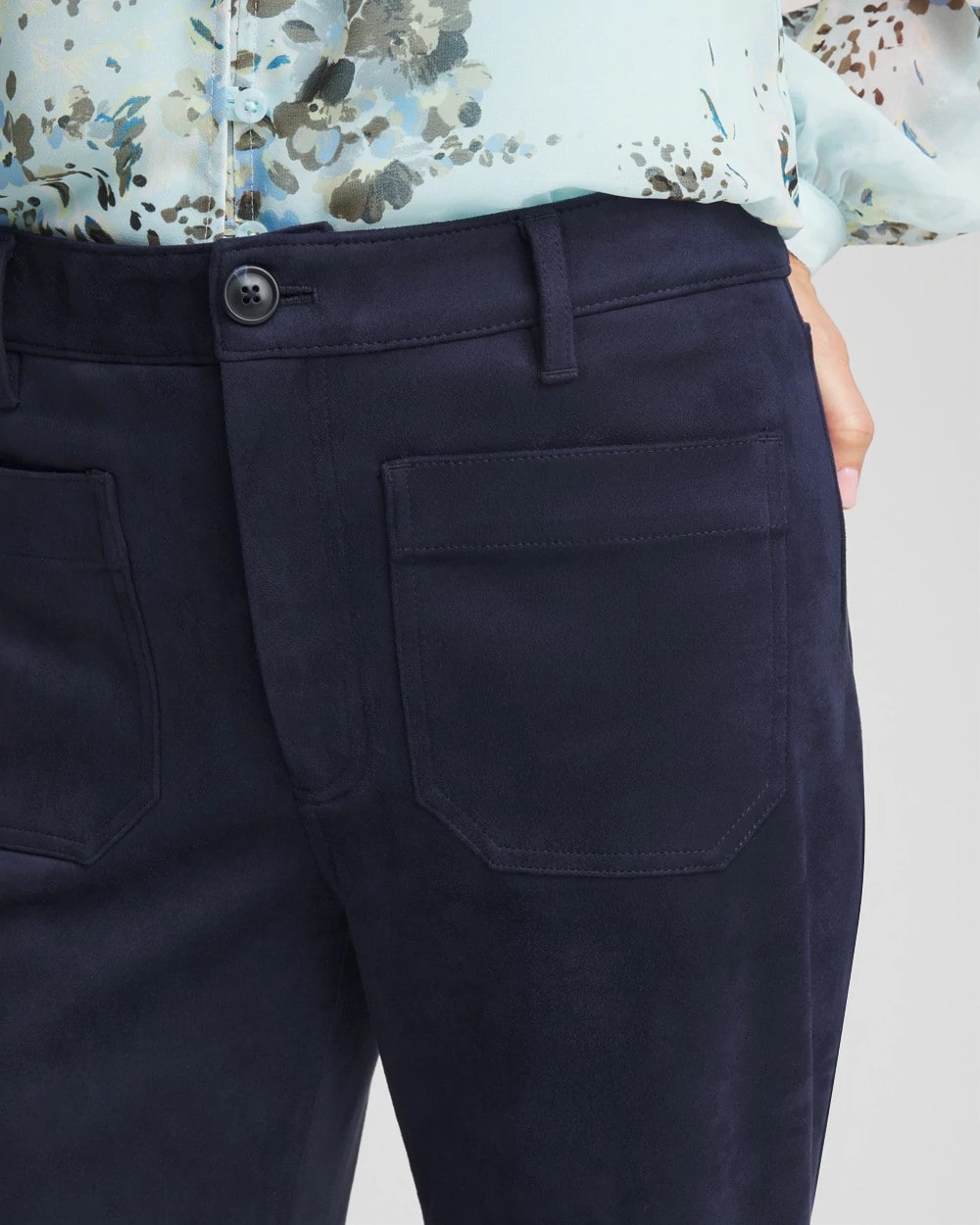 Chico's Discount Passport Blue Faux Suede Bootcut Ankle Pants