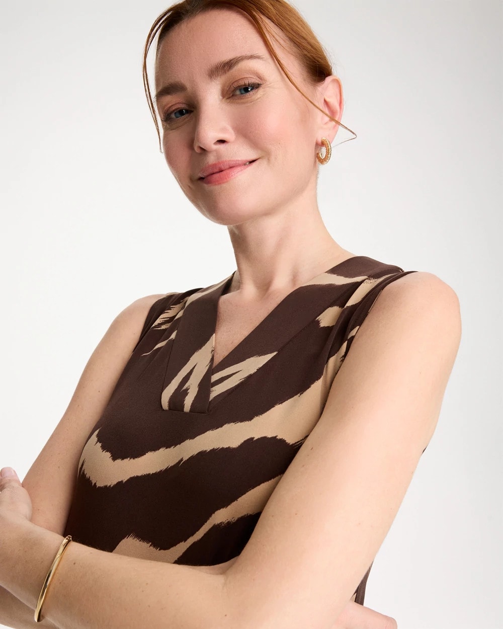 Chico's For Sale Cocoa Bean Travelers™ Zebra Double V-Neck Maxi Dress