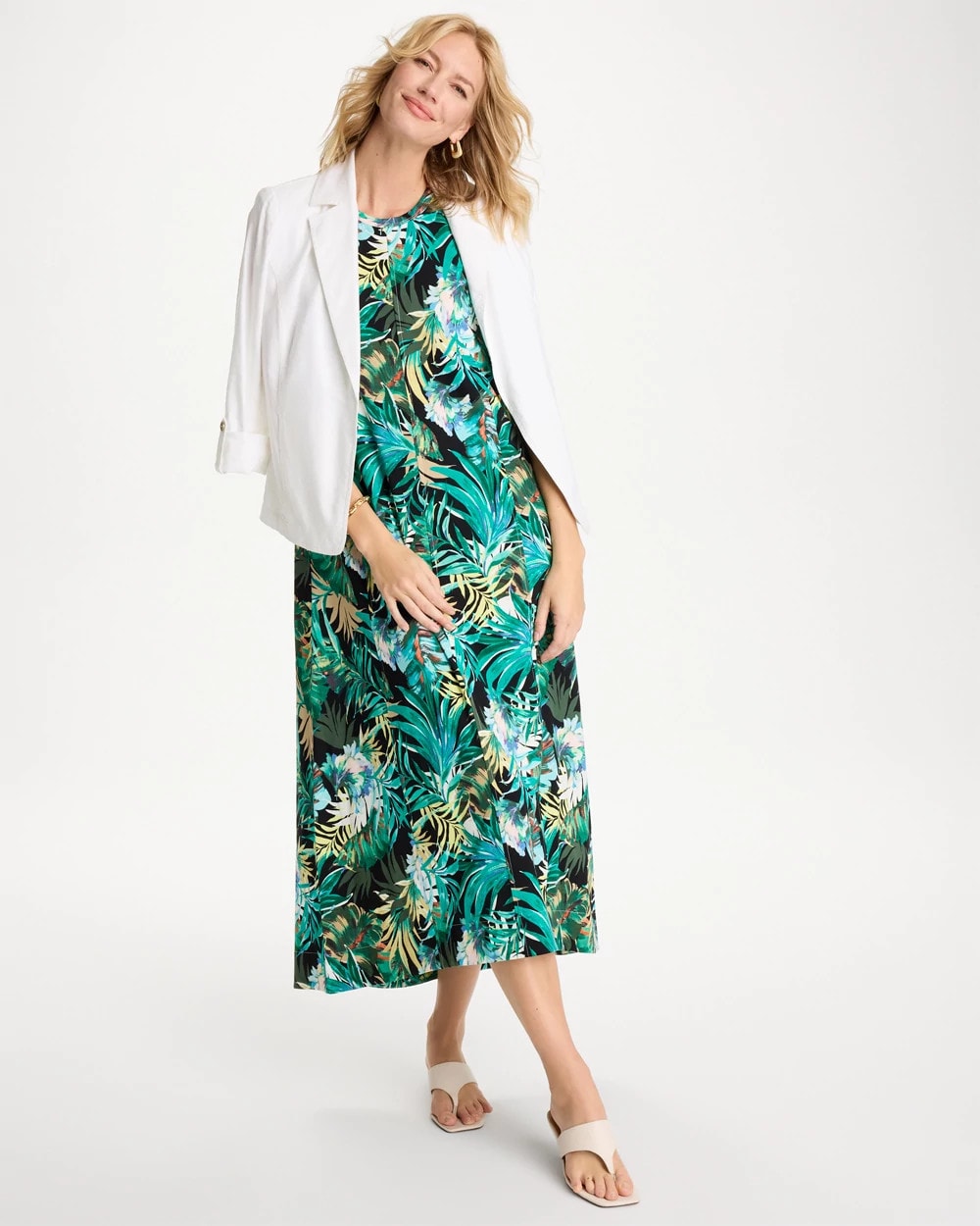 Chico's Online Topanga Green Palm Printed Knit Maxi Dress