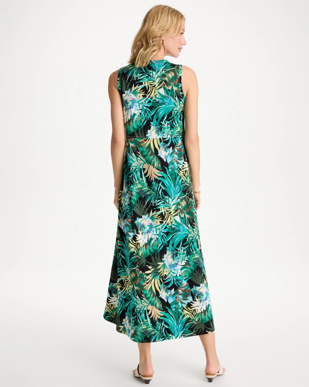 Chico's Online Topanga Green Palm Printed Knit Maxi Dress