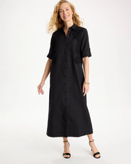 Chico's Sale Black Embellished Linen-Cotton Shirtdress