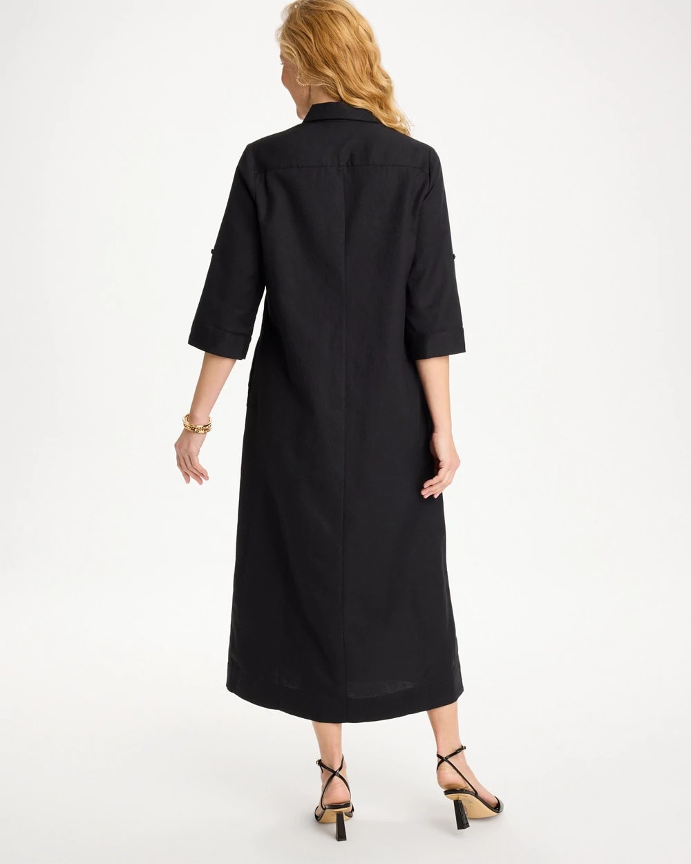 Chico's Sale Black Embellished Linen-Cotton Shirtdress