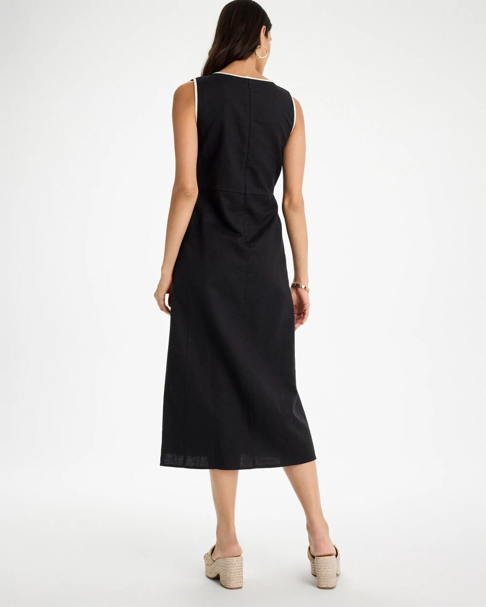 Chico's Outlet Black Sleeveless Surplice Linen Dress