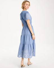 Chico's On Sale Light Indigo Chambray Embroidered Dress