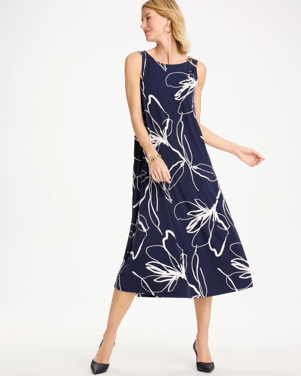 Chico's For Sale Passport Blue Travelers™ Knit Botanical Jeweled Dress