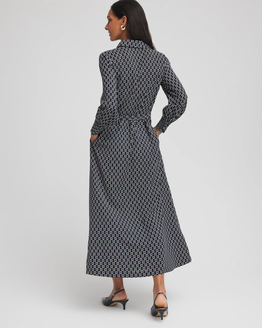 Chico's Online Passport Blue Chain Print Maxi Shirtdress